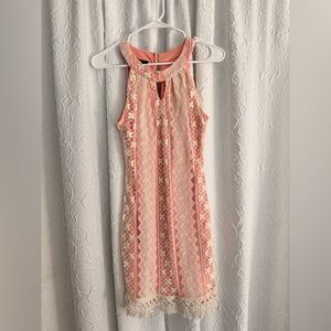 I.N. San Francisco(S)- Coral and Cream Lace dress with pretty white design